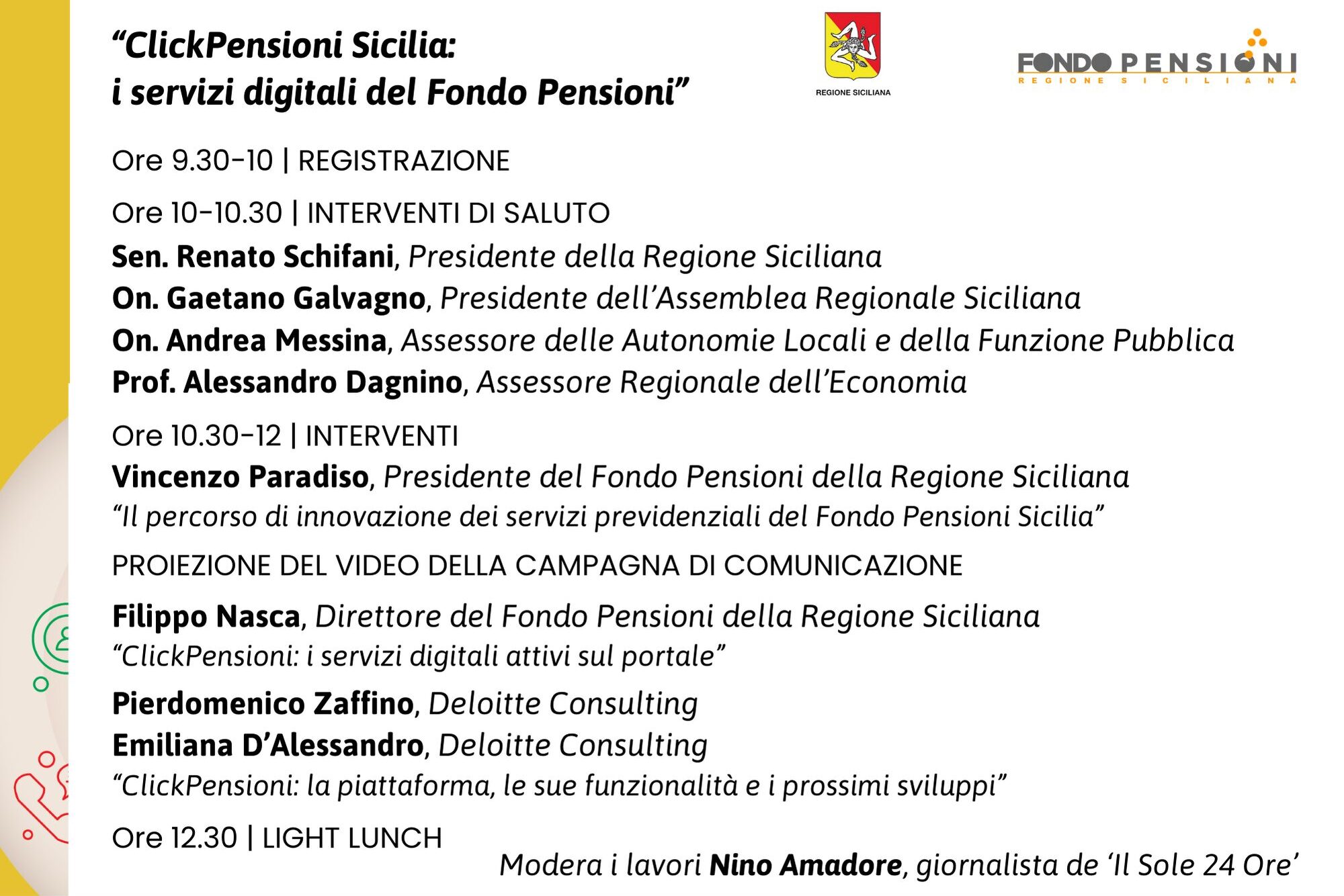 Il programma di "ClickPensioni Sicilia: i servizi digitali del Fondo Pensioni"